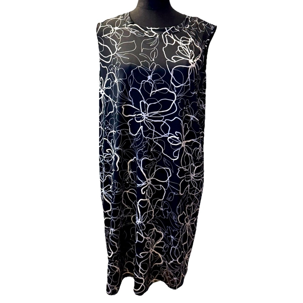 Apt. 9 Women's Floral Sleeveless Black & White Dress, Side Pockets, Size XXL NWT